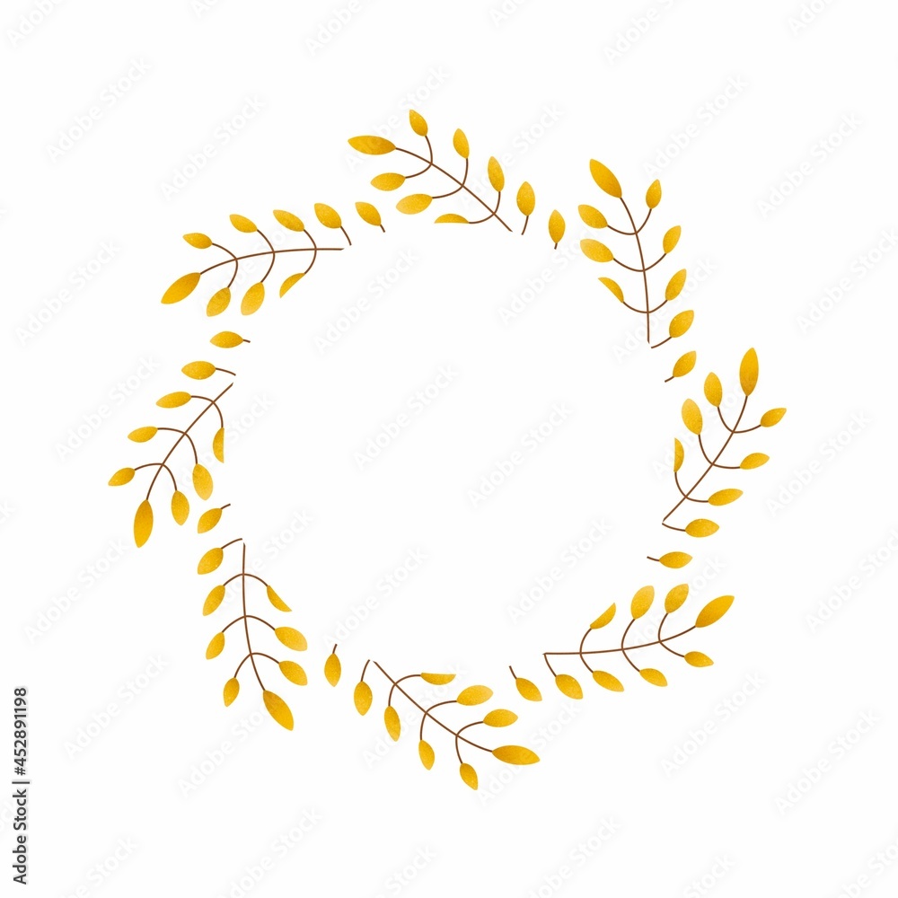 Autumn wreath of branches, leaves. Of yellow color. Template for advertising, invitations, design. Autumn wreath of branches, leaves. Of yellow color. Template for advertising, invitations, design.