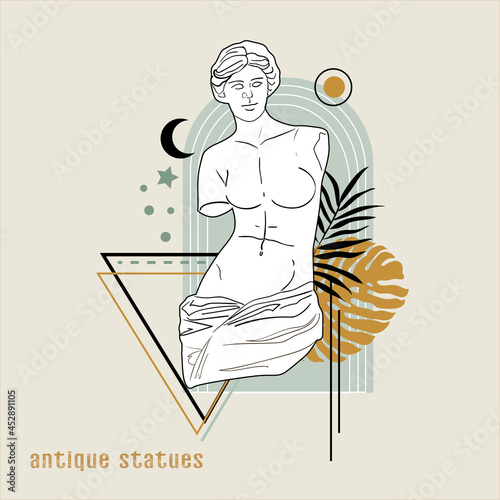 Vector illustration of Statue of the ancient Greek goddess Venus. Greece symbolism. Roman style elements isolated