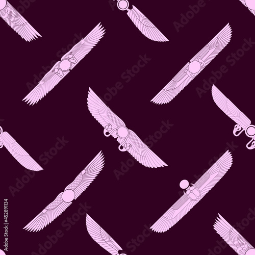 Seamless pattern with ancient egyptian symbol Winged sun for your project