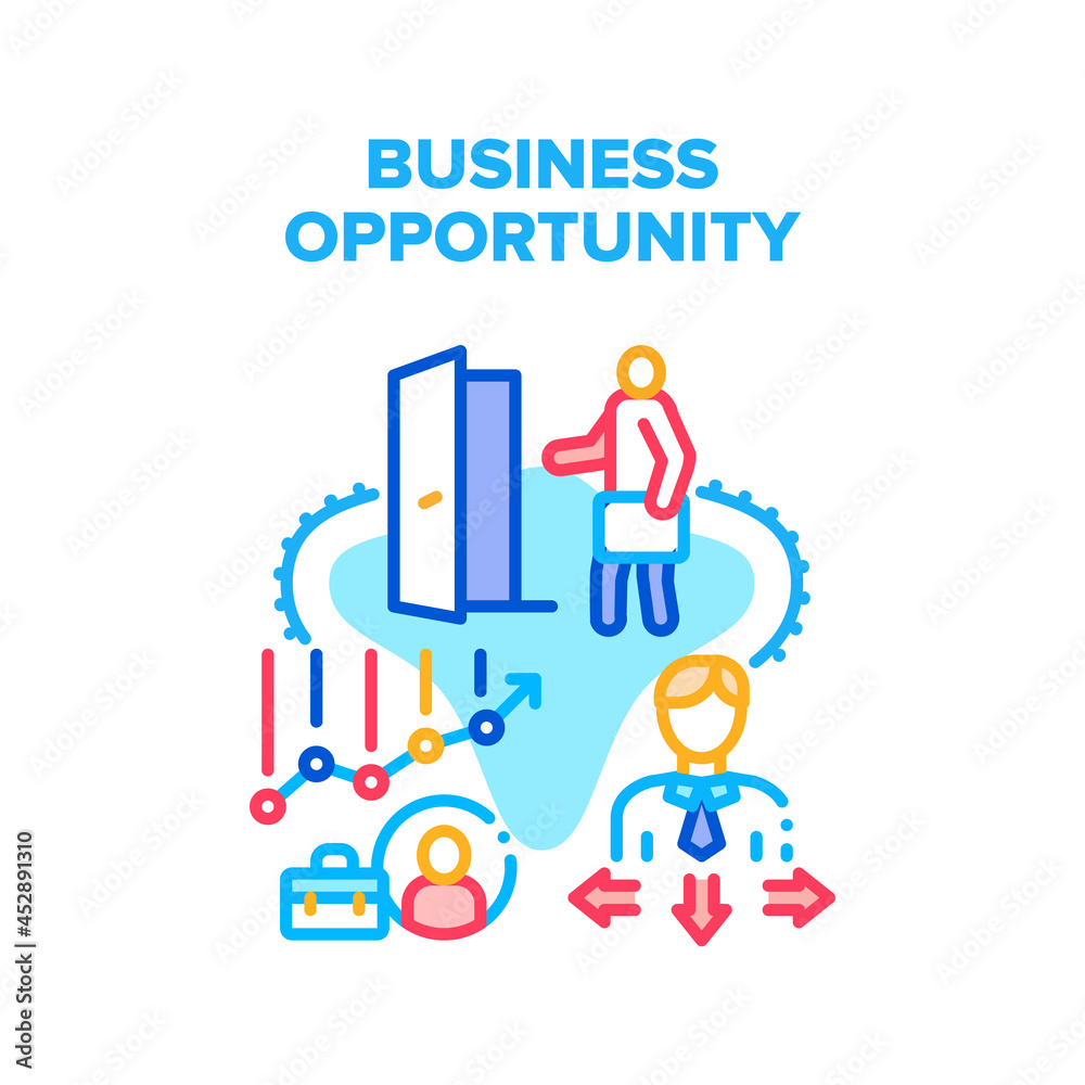 Business Opportunity Vector Icon Concept. Business Opportunity And Choosing Company Way, Entrepreneur Increase Wealth And Profit. Businessman Possibility Opening Door Color Illustration Business Opportunity Vector Icon Concept. Business Opportunity And Choosing Company Way, Entrepreneur Increase Wealth And Profit. Businessman Possibility Opening Door Color Illustration