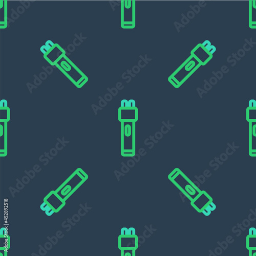Line Police electric shocker icon isolated seamless pattern on blue background. Shocker for protection. Taser is an electric weapon. Vector