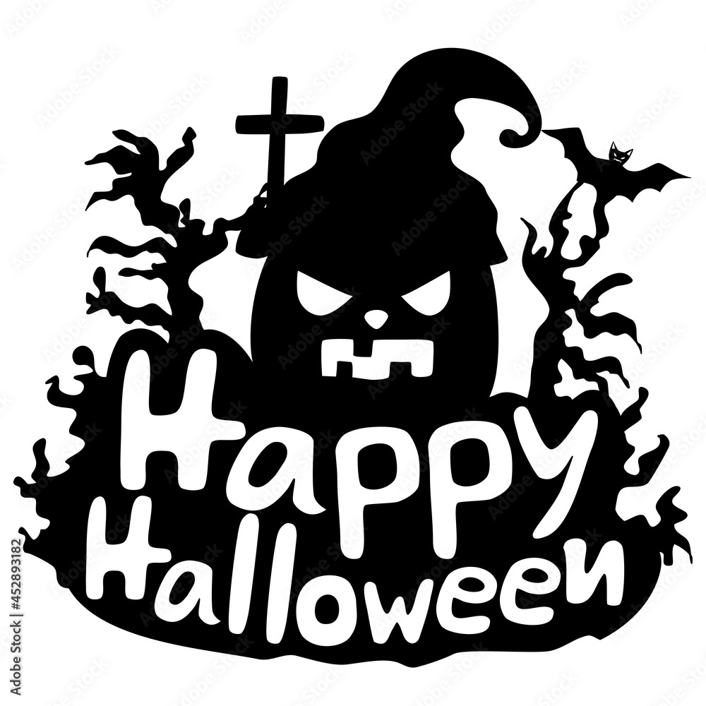 Collection of Halloween doodle designs in black and white orange tones for Halloween decorations