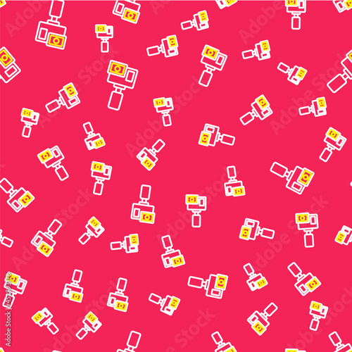 Line Action extreme camera icon isolated seamless pattern on red background. Video camera equipment for filming extreme sports. Vector