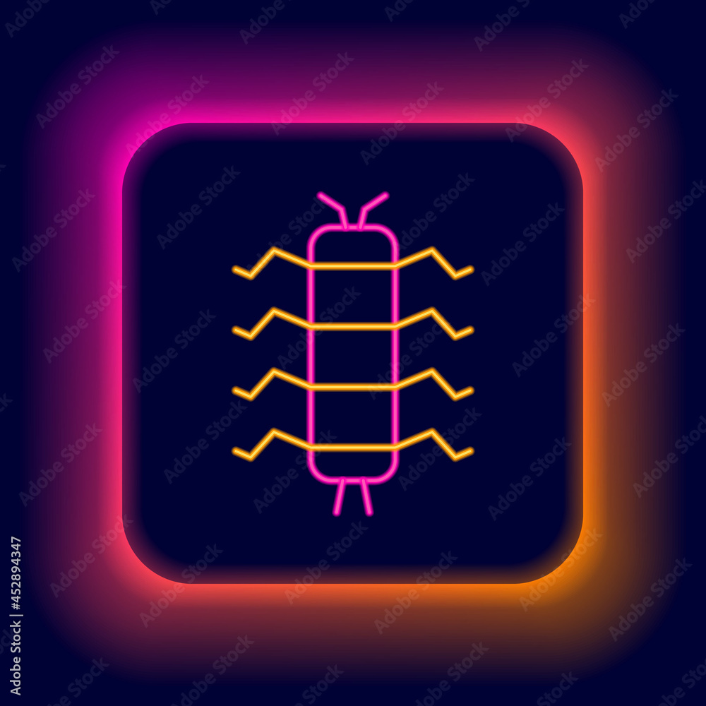Glowing neon line Centipede insect icon isolated on black background. Colorful outline concept. Vector Glowing neon line Centipede insect icon isolated on black background. Colorful outline concept. Vector