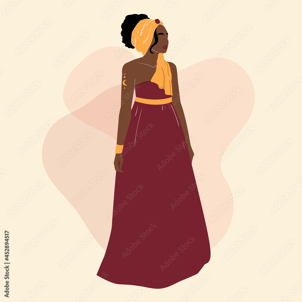 Fashion vector illustration portrait of a girl in abstract style. Afro American. Trend flat style boho. Avatar Fashion vector illustration portrait of a girl in abstract style. Afro American. Trend flat style boho. Avatar