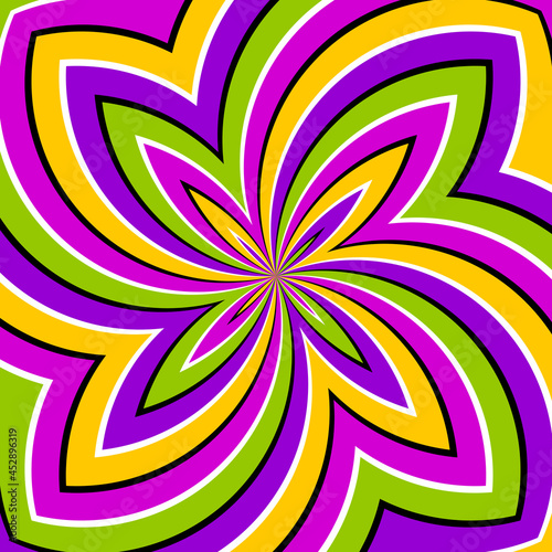 Colorful background with four-pointed star. Optical expansion illusion.