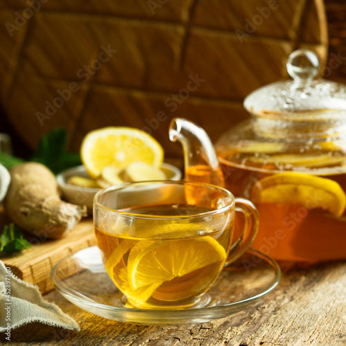 Healthy homemade ginger tea with lemon