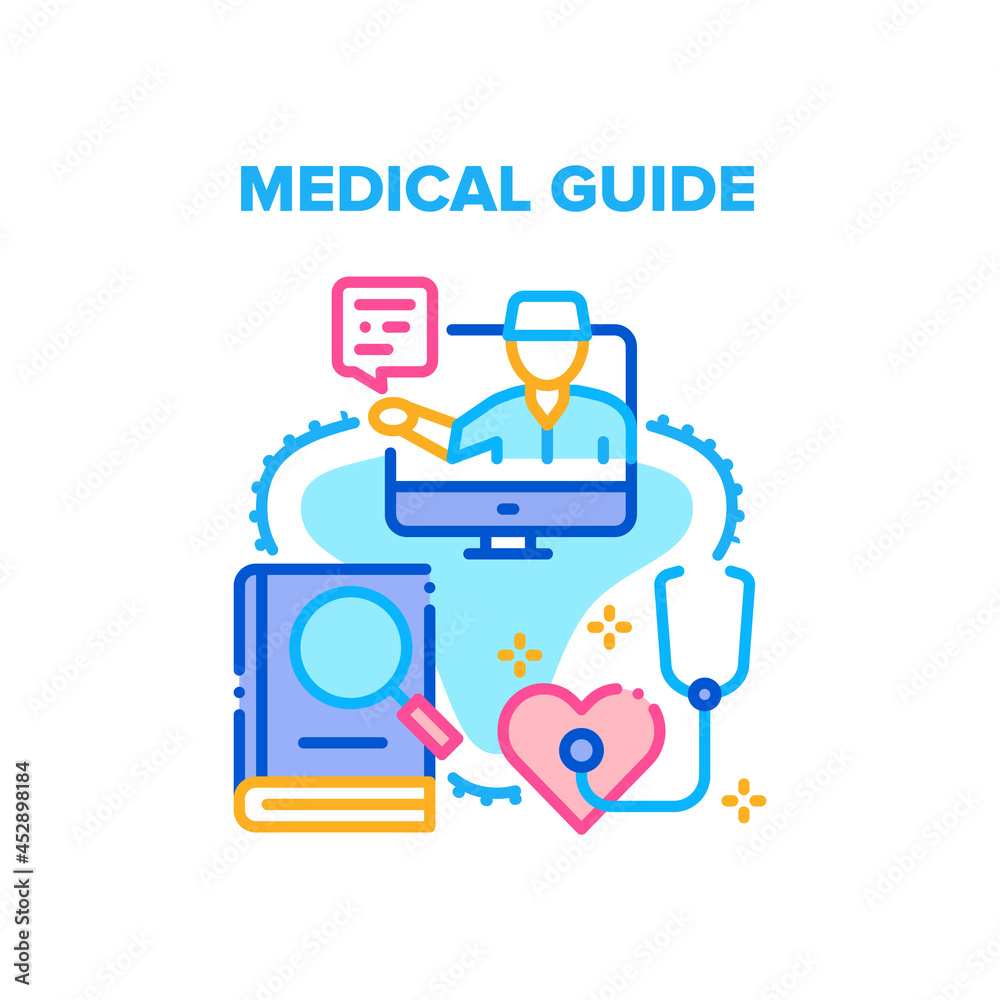 Medical Guide Vector Icon Concept. Medical Guide Book For Doctor Learning Treatment At Hospital For Examining And Diagnosis Patient. Medicine Education And Study Color Illustration Medical Guide Vector Icon Concept. Medical Guide Book For Doctor Learning Treatment At Hospital For Examining And Diagnosis Patient. Medicine Education And Study Color Illustration