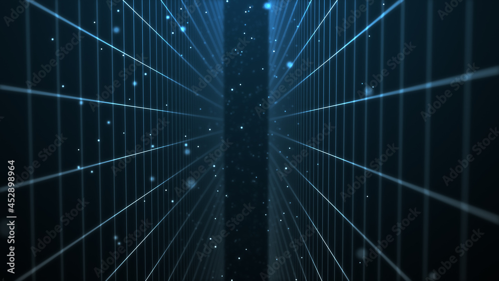 Abstract perspective grid. Digital retro background. Wireframe cyber landscape on blue background. 3d rendering. Abstract perspective grid. Digital retro background. Wireframe cyber landscape on blue background. 3d rendering.