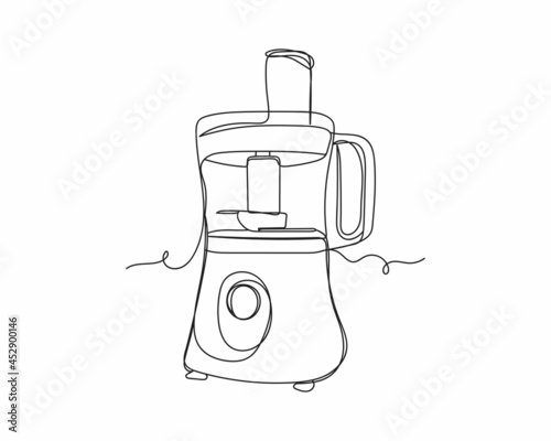 Continuous one line drawing of food processor icon in silhouette on a white background. Linear stylized.