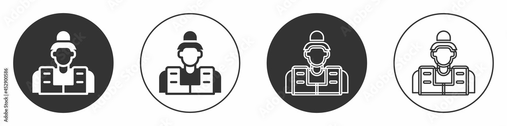 Black Fisherman icon isolated on white background. Circle button. Vector Black Fisherman icon isolated on white background. Circle button. Vector