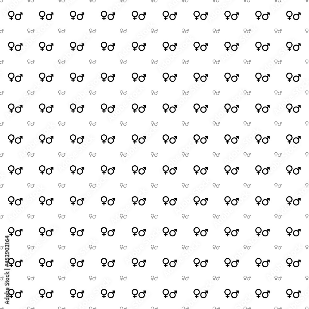 Square seamless background pattern from black gender symbols are different sizes and opacity. The pattern is evenly filled. Vector illustration on white background