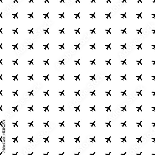 Square seamless background pattern from black plane symbols. The pattern is evenly filled. Vector illustration on white background