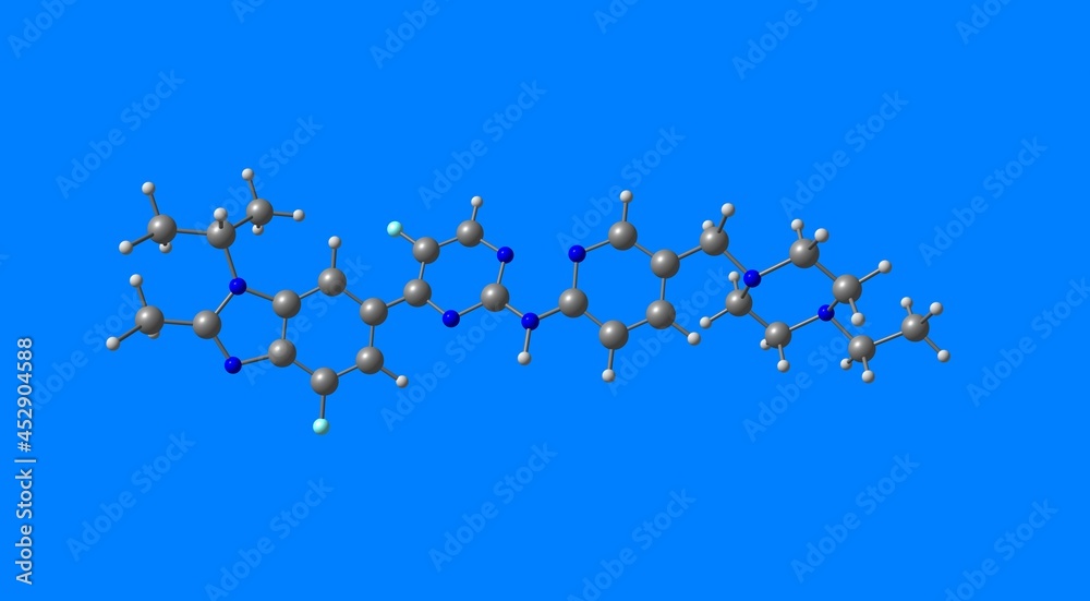 Obraz premium Abemaciclib molecular structure isolated on blue