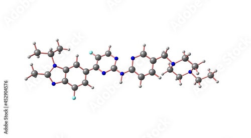 Fototapeta Naklejka Na Ścianę i Meble -  Abemaciclib molecular structure isolated on white