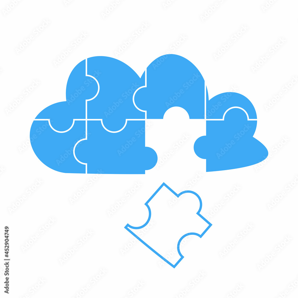 Simple icon cloud puzzle. Simple icon puzzle of the four elements on white background for your web site design, logo, app Simple icon cloud puzzle. Simple icon puzzle of the four elements on white background for your web site design, logo, app