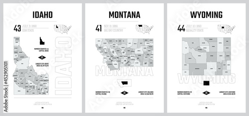 Highly detailed vector silhouettes of US state maps, Division United States into counties, political and geographic subdivisions of a states, Mountain - Nevada, Utah, Arizona - set 15 of 17 photo