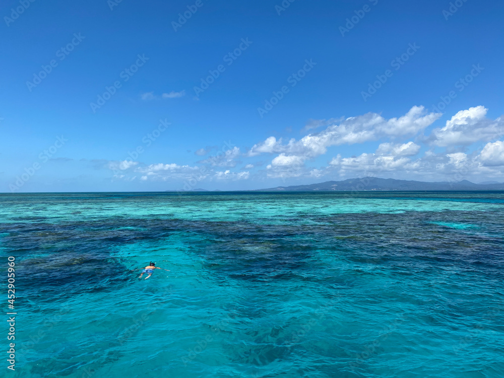 Obraz premium Drone view of white sand beach of Mayotte turquoise lagoon