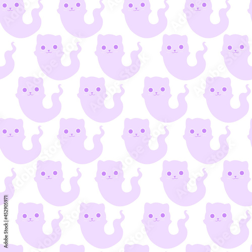Fototapeta Naklejka Na Ścianę i Meble -  Seamless pattern with cute ghost cats. Vector drawing for the design of postcards, clothing, decor. Handmade illustration.