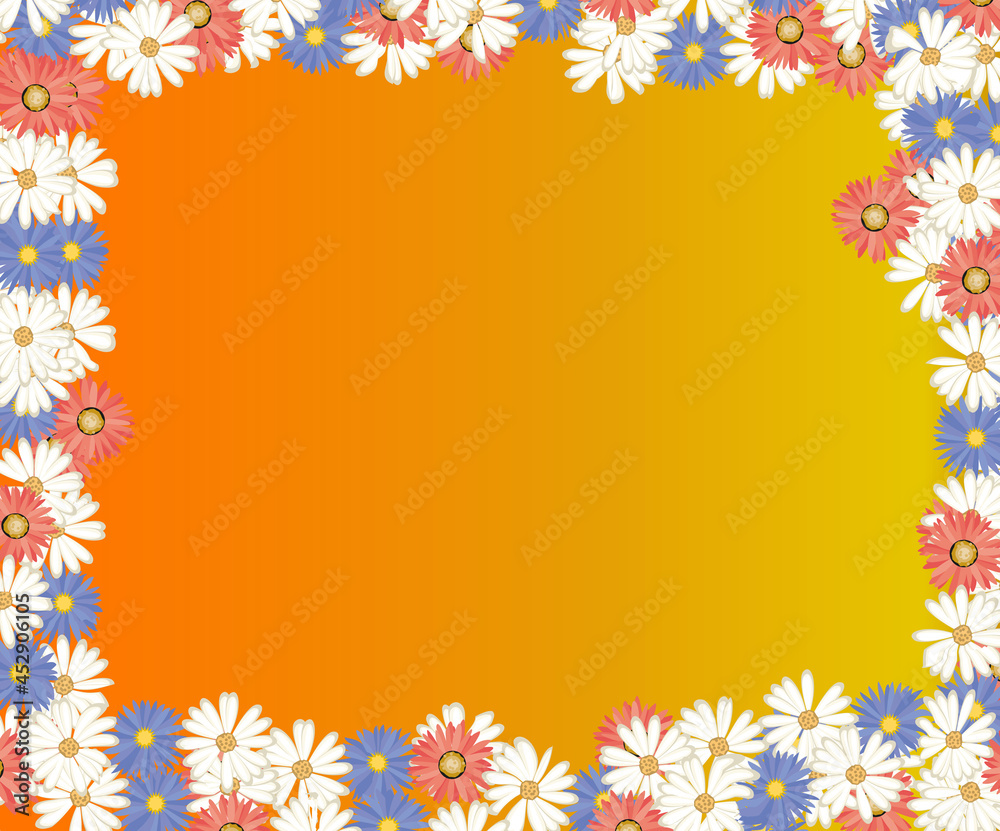 frame of chamomile flowers on yellow-orange background frame of chamomile flowers on yellow-orange background