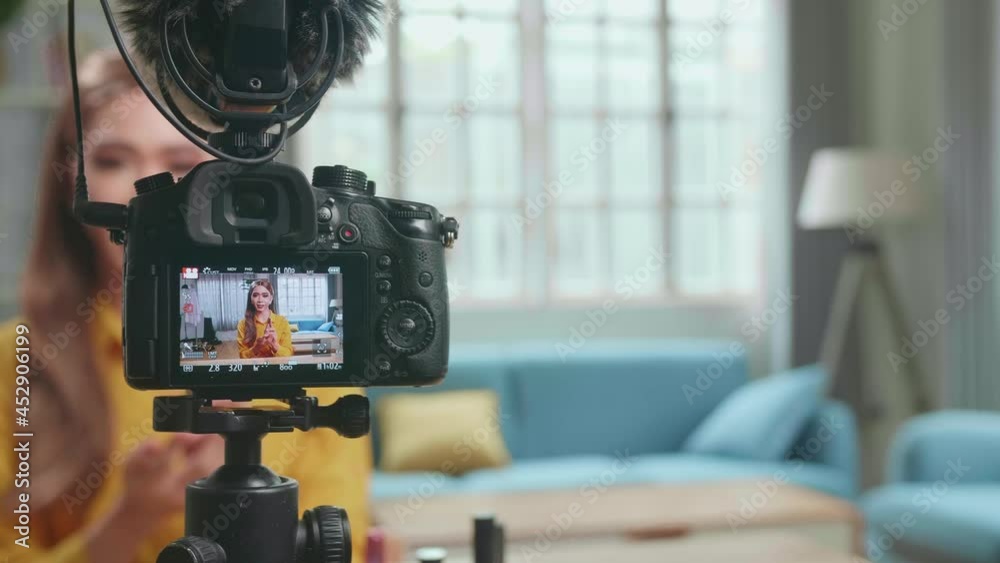 Display Of Camera Recording Video Blog Tells How To Be Beautiful In Home  Studio. Influencer Young Shemale Blogger Talks About Makeup Stock Video |  Adobe Stock
