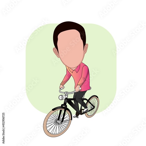 Cartoon carricature of a man is riding a bicycle photo