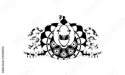 Pumpkin for Halloween coloring book vector illustration. Anti-stress coloring for adult. Zentangle style. Black and white lines. Lace pattern