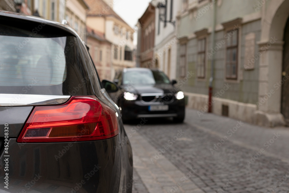 Fototapeta premium Sopron city center, parked cars