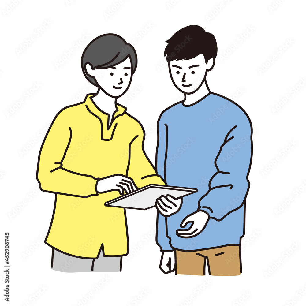 オフィスで会話をする男女のベクターイラスト オフィスで会話をする男女のベクターイラスト