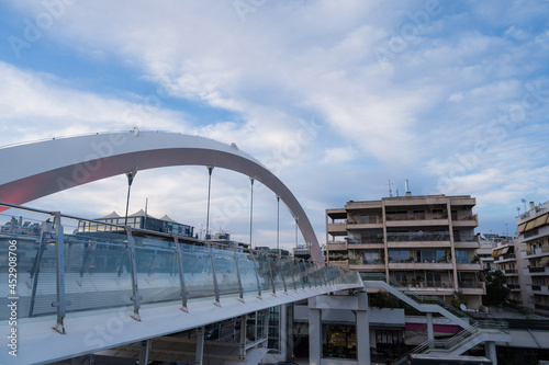 Cityscape of Athens, Greece. Urban architecture. Bridge above road.