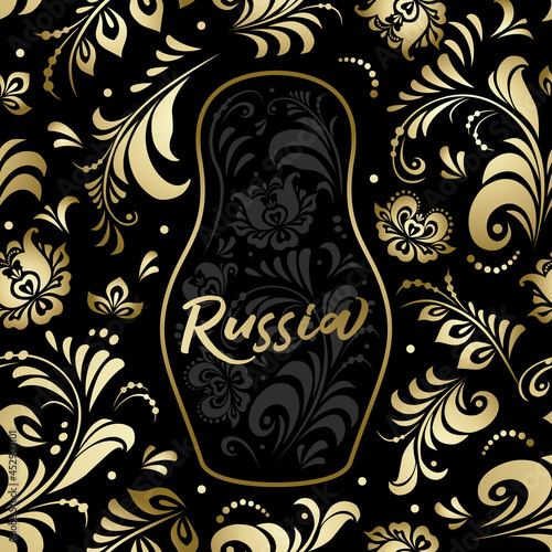 Seamless pattern. Russian ornament Khokhloma with nested doll