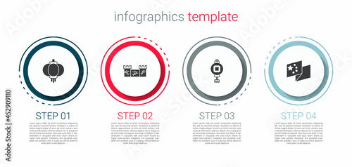 Set Chinese paper lantern, Great wall of China, and flag. Business infographic template. Vector