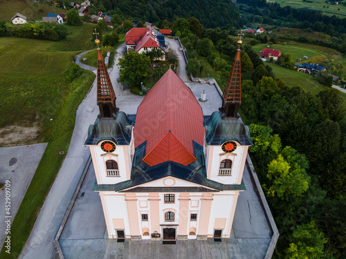 Church in Zuzemberk ( Seisenberk ) in Slovenia of Saint Mohorja in Fortunata. Drone View photo