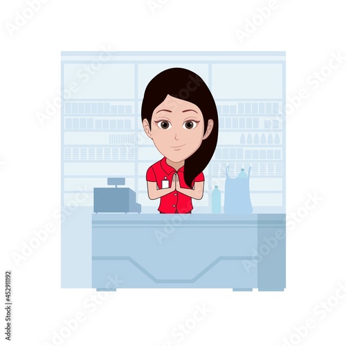 Cartoon carricature of a woman works as a cashier