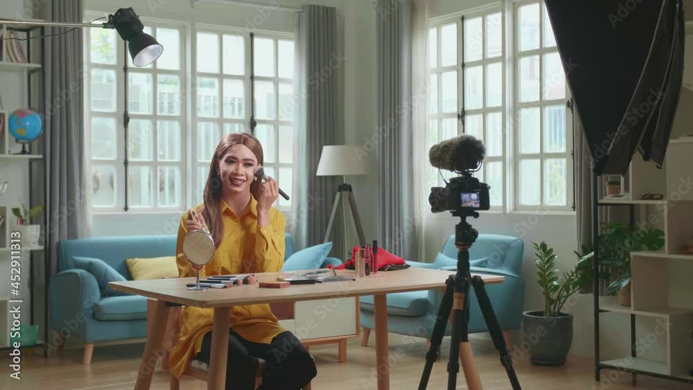 Influencer Young Shemale Blogger Talks About Makeup. Shemale Recording Video Blog Tells How To Be Beautiful. Blogger Talks Facial Beauty Treatments. Vlogger Broadcasts How To Use Of Cosmetic In Home S Stock ビデオ | Adobe Stock