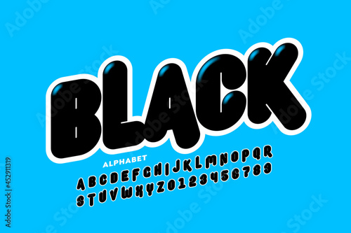 Modern black font, alphabet letters and numbers vector illustration