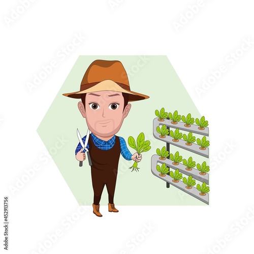 Cartoon carricature of a man who works as an agriculturalist