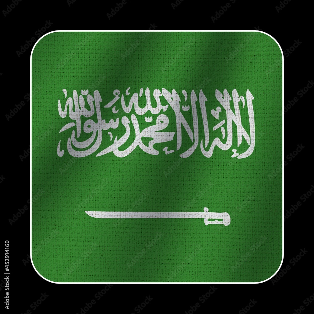 Saudi Arabia Square Flag, Fabric Pattern Texture, Black Background, 3D Illustration Saudi Arabia Square Flag, Fabric Pattern Texture, Black Background, 3D Illustration