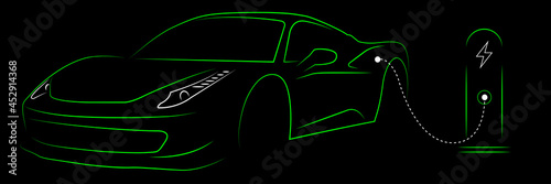 An environmentally friendly electric car on charge. Vector illustration