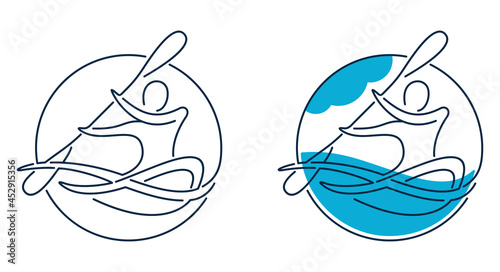 Canoeing logo or kayaking thin line logo