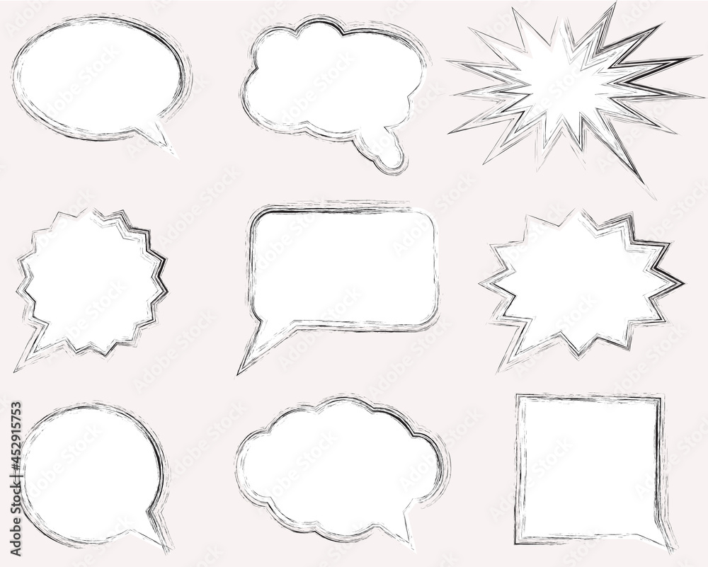 Fototapeta premium Set curly frames for text, watercolor, hand drawing. Round frames, square frames for dialogues and comics.