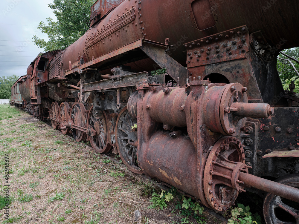 Old historic train depot rusty locomotive