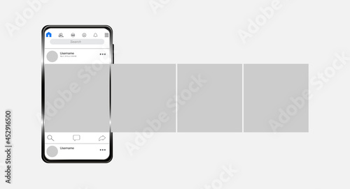 Smartphone with carousel interface post on social network. Vector illustration