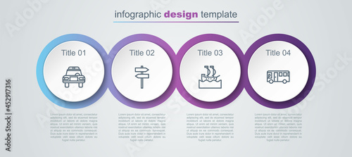 Wallpaper Mural Set line Police car and flasher, Road traffic signpost, Sailboat and Bus. Business infographic template. Vector Torontodigital.ca
