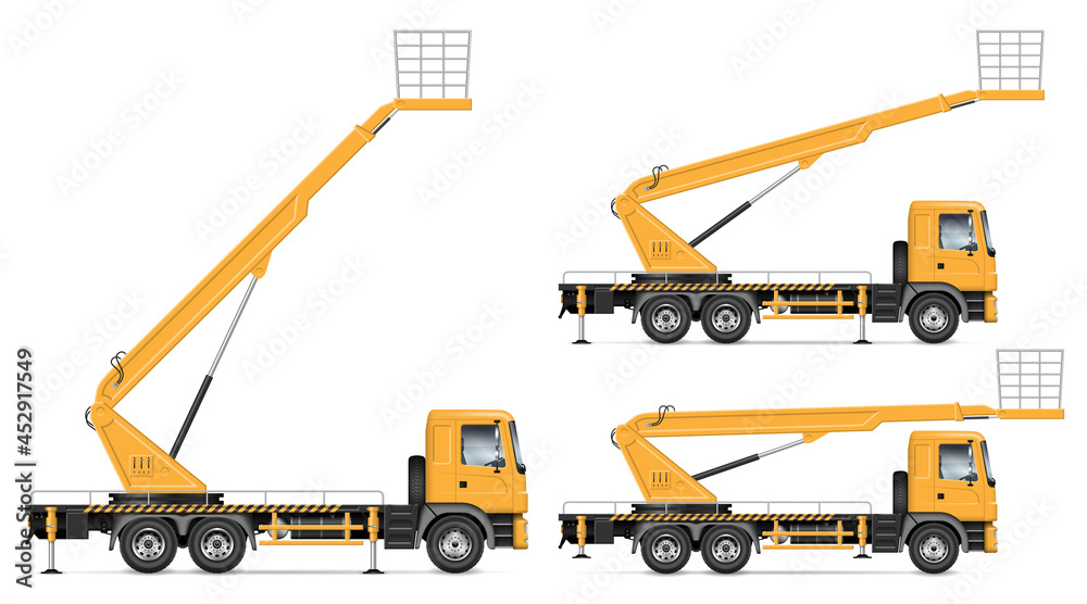 Bucket truck vector illustration view from side isolated on white background.  Aerial work bucket vehicle mockup. All elements in the groups for easy  editing and recolor Stock Vector | Adobe Stock