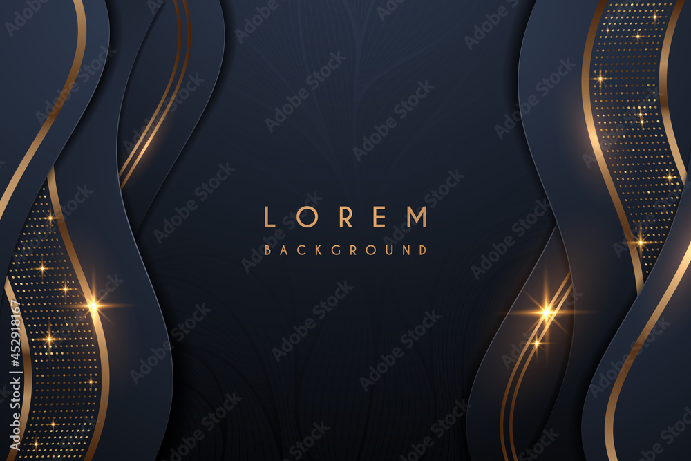 Abstract blue and gold luxury shapes background - obrazy, fototapety, plakaty 