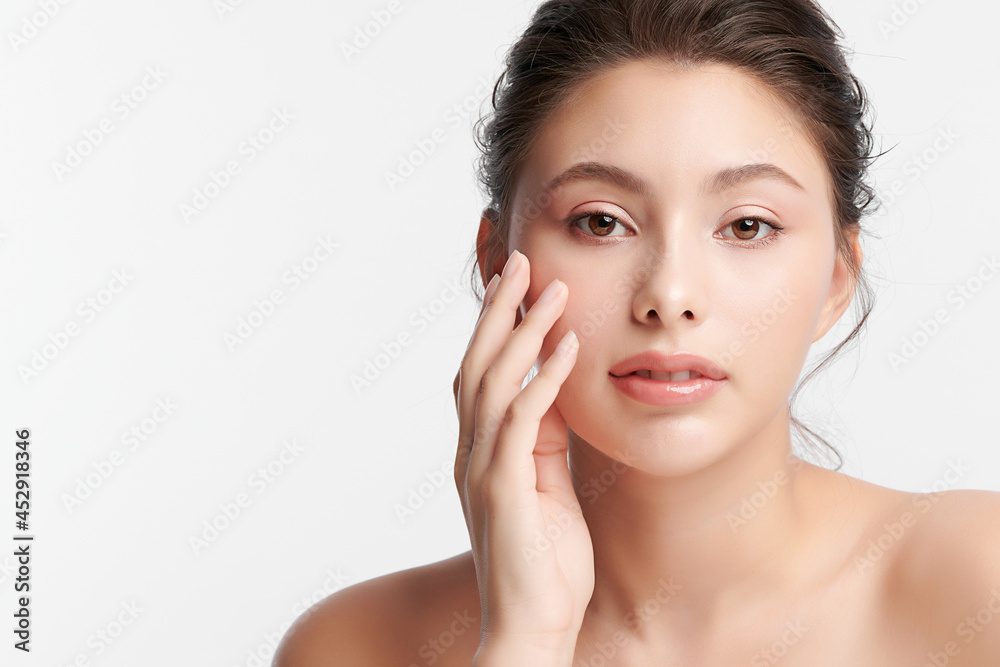 Beautiful young asian woman with clean fresh skin on white background, Face care, Facial treatment, Cosmetology, beauty and spa, Asian women portrait. Beautiful young asian woman with clean fresh skin on white background, Face care, Facial treatment, Cosmetology, beauty and spa, Asian women portrait.