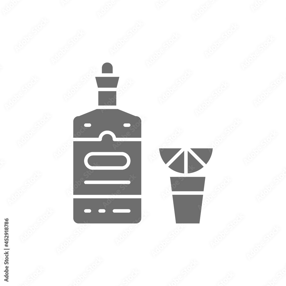 Tequila, alcohol, hot drink with lemon grey icon. Tequila, alcohol, hot drink with lemon grey icon.