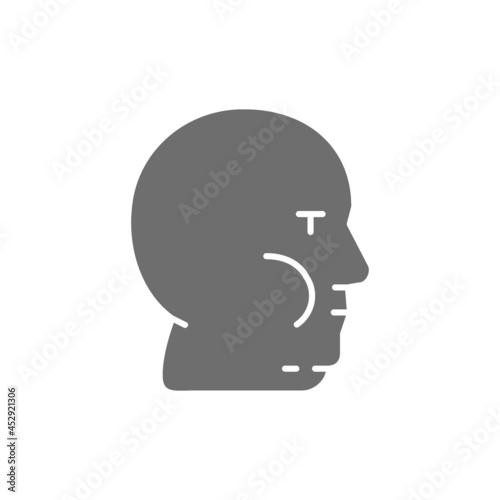 Vector fat face, obesity, adiposity grey icon.