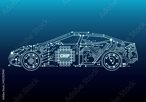 computer in a modern car illustration global chip crisis CPU